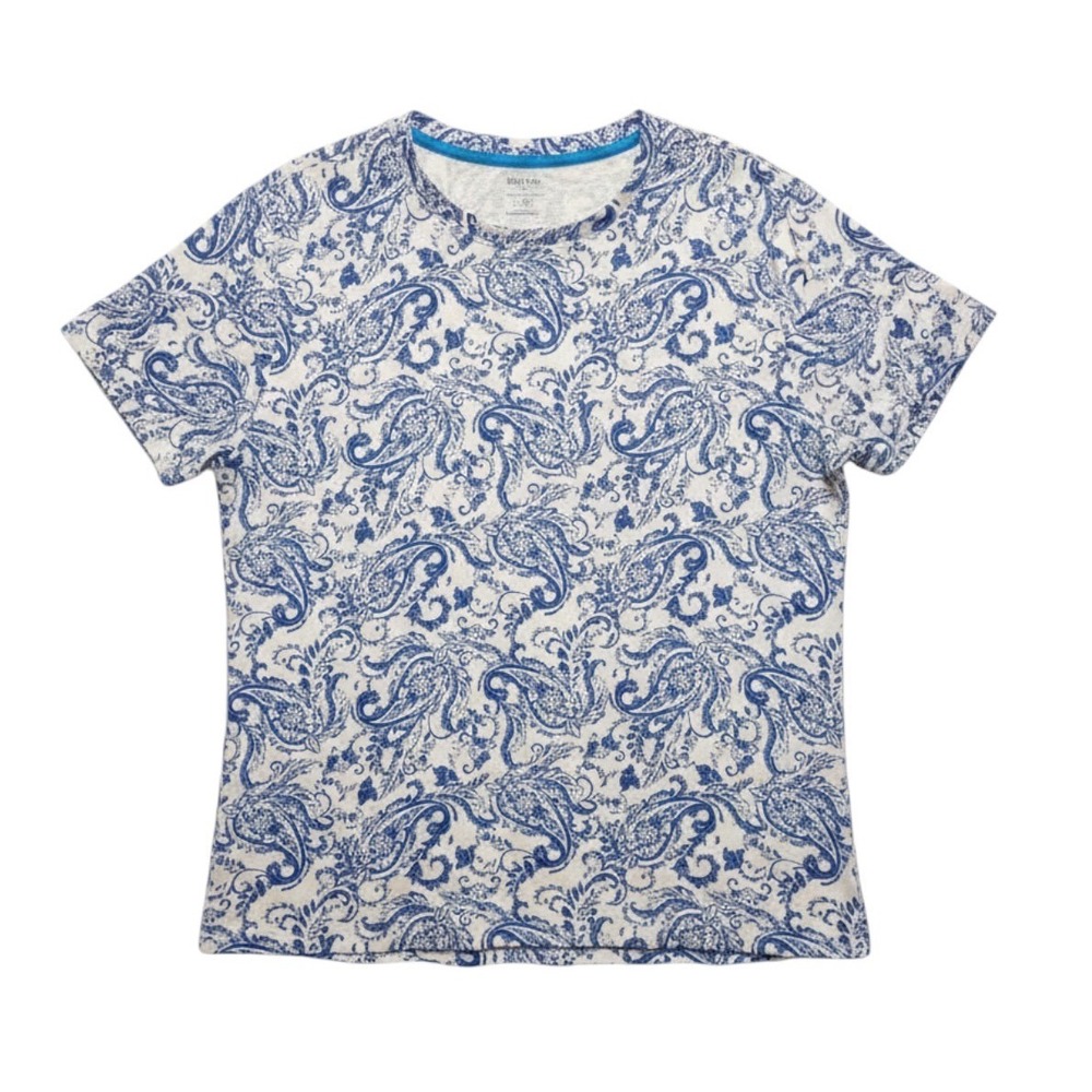 Robert Graham Paisley T-Shirt Womens Small White Blue Purple Cotton Short Sleeve